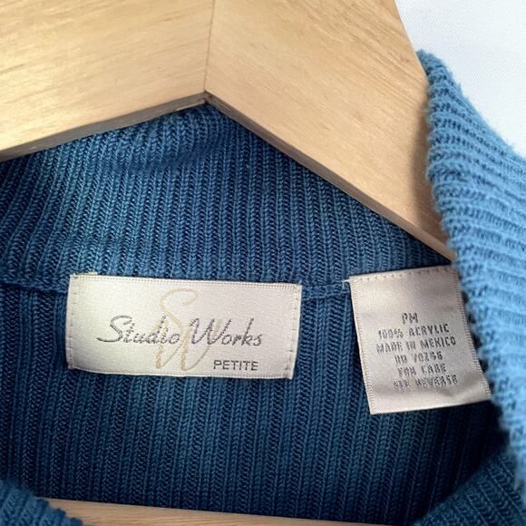 Studio Works knit short sleeved turtleneck top women's size PM blue ribbed shirt - Picture 3 of 5